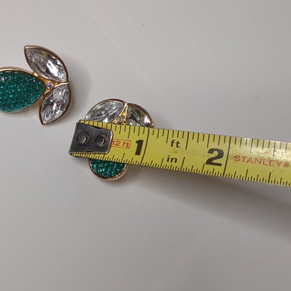 Cute Green And Gold Tone Metal And Plastic Earrings - Picture 8 of 11